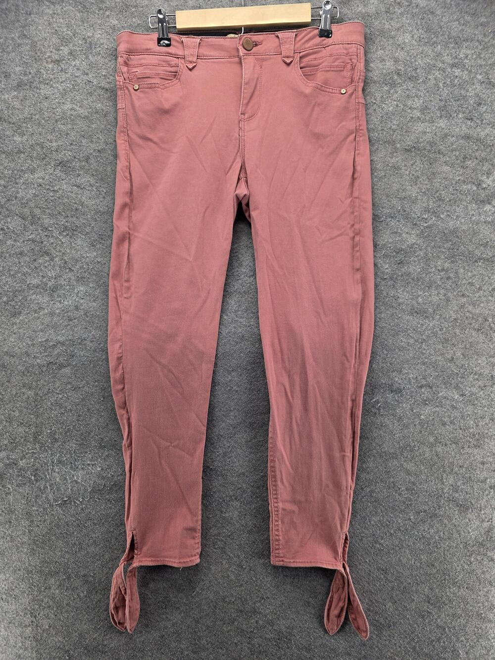 Democracy Pants Womens 10 Pink Twill Ankle Slim Stretch Pockets Strap 26 In